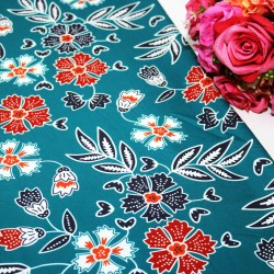 Blue & Red Flower Polycrepe Printed