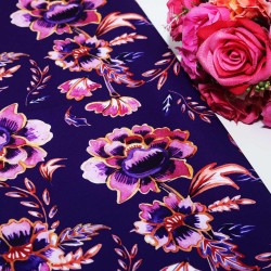 Purple Round Flower Polycrepe Printed